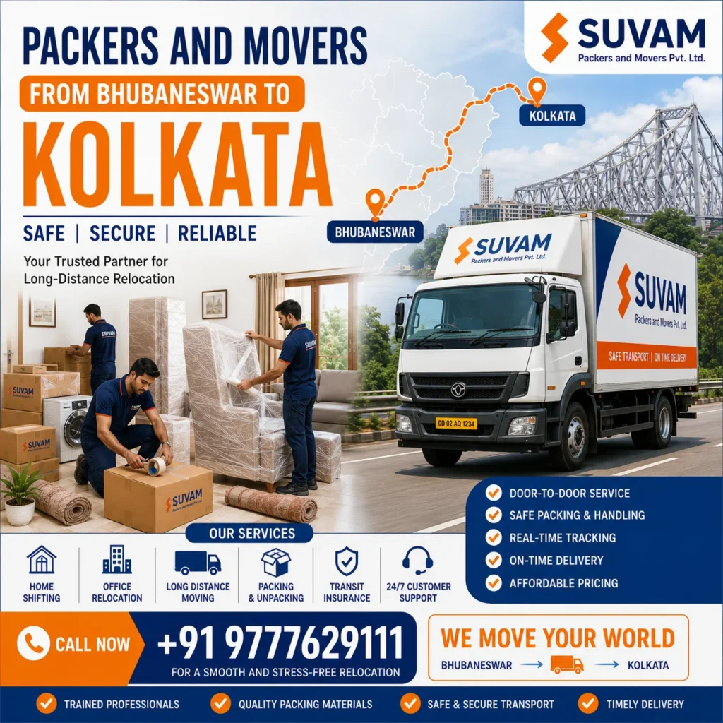 Packers and Movers in Bhubaneswar to Kolkata
